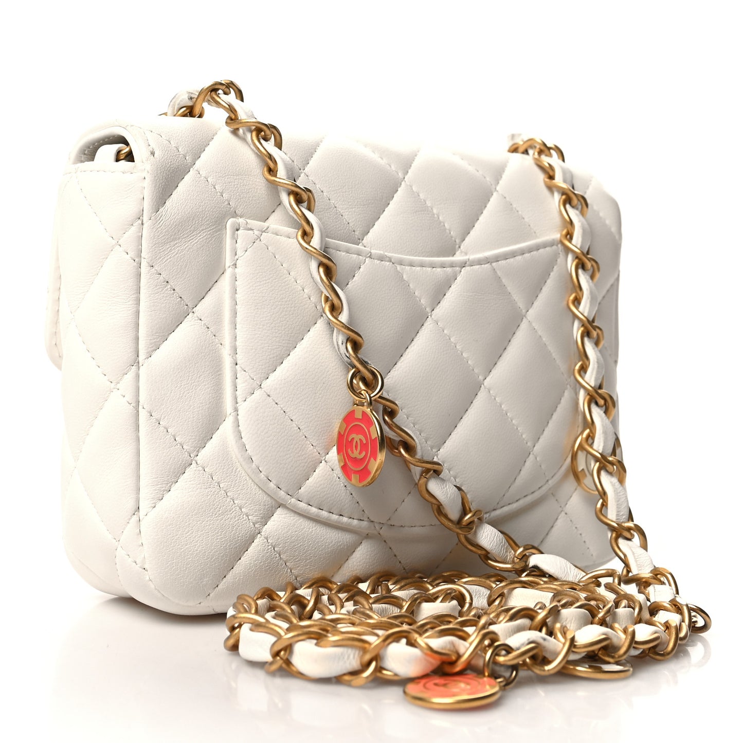 Lambskin Quilted Casino Chips Mini Square Flap White