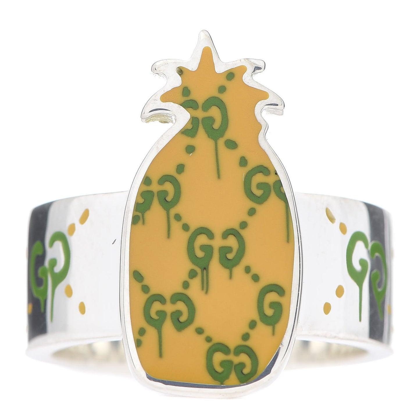 Sterling Silver Enamel GucciGhost Pineapple Ring 61 9.5