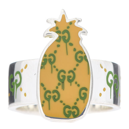 Gucci Sterling Silver Enamel GucciGhost Pineapple Ring 61 9.5 1 of 7