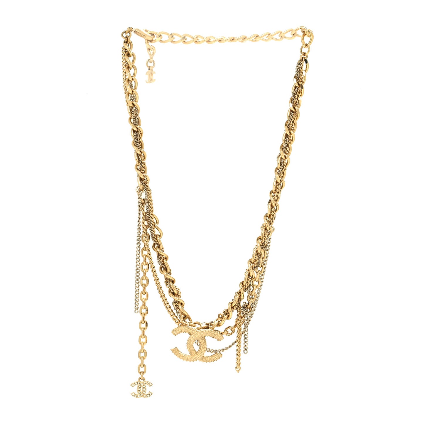 Metal Chain Link CC Multi Strand Choker Necklace Gold