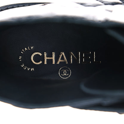 Chanel Shiny Goatskin Calfskin Quilted Lace Up Combat Boots 40 Black 15 of 20