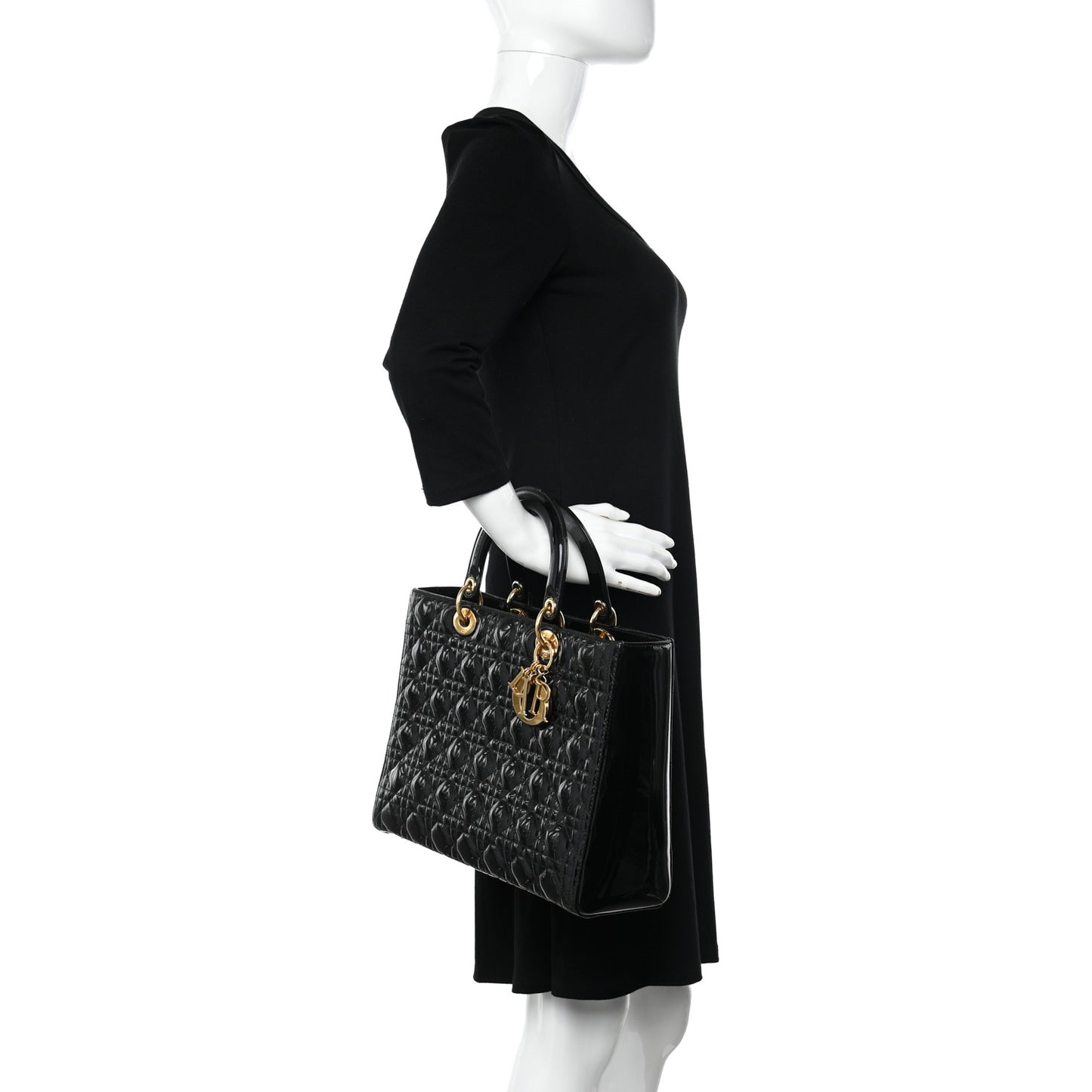 Patent Cannage Large Lady Dior Black