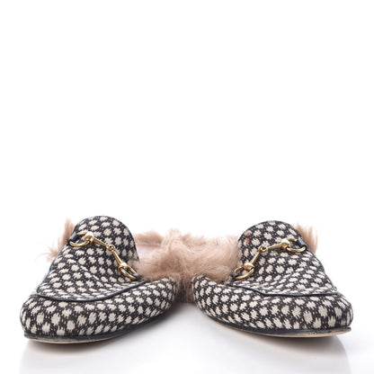 Gucci Canvas Fur Mens Princetown Slippers 8 Black White 6 of 12