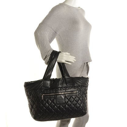 Chanel Nylon Quilted Coco Cocoon Medium Reversible Tote Black Red 2 of 7