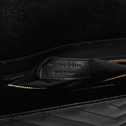 Saint Laurent Grain De Poudre Matelasse Chevron Large Monogram Satchel Black 8 of 8
