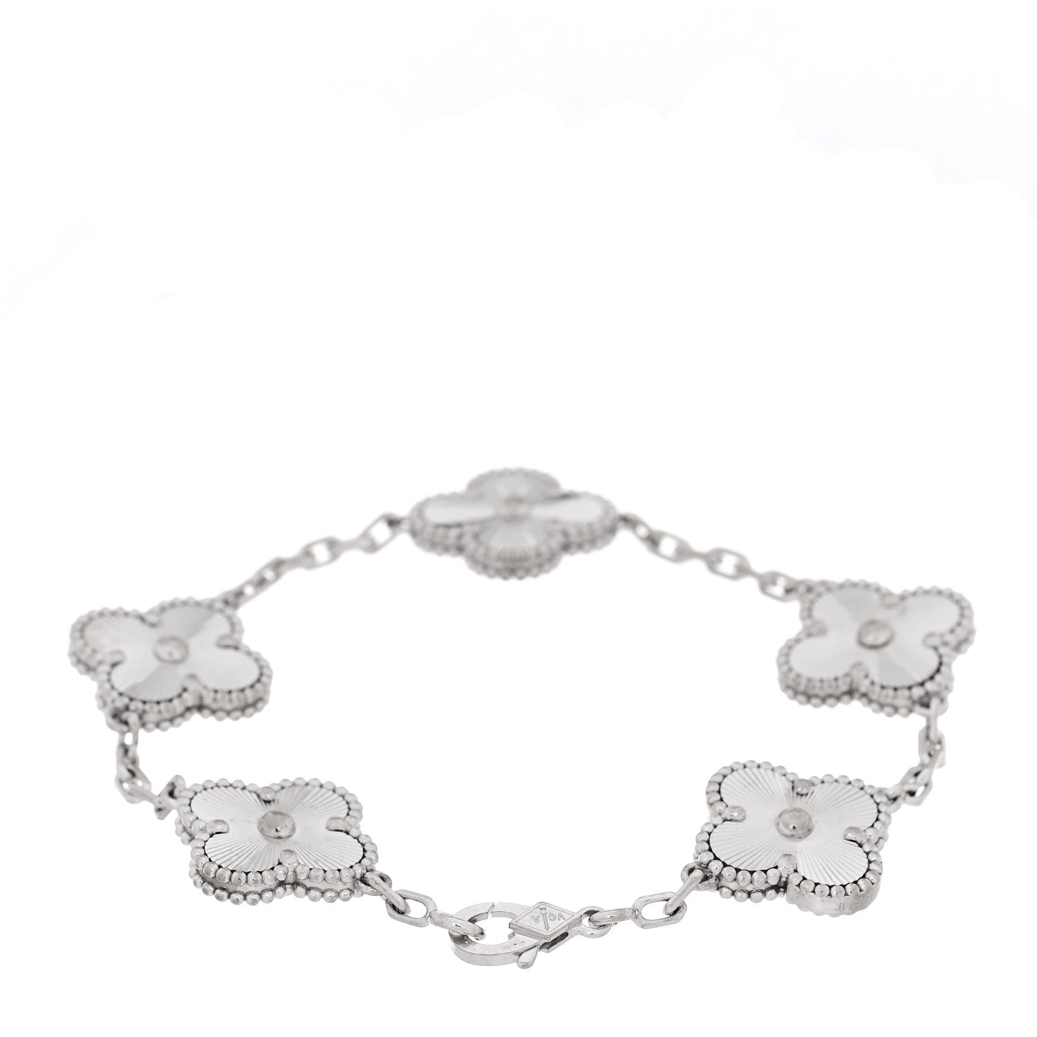 Van Cleef & Arpels 18K White Gold 5 Motifs Guilloche Vintage Alhambra Bracelet 3 of 7