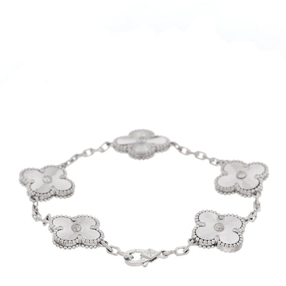 Van Cleef & Arpels 18K White Gold 5 Motifs Guilloche Vintage Alhambra Bracelet 3 of 7