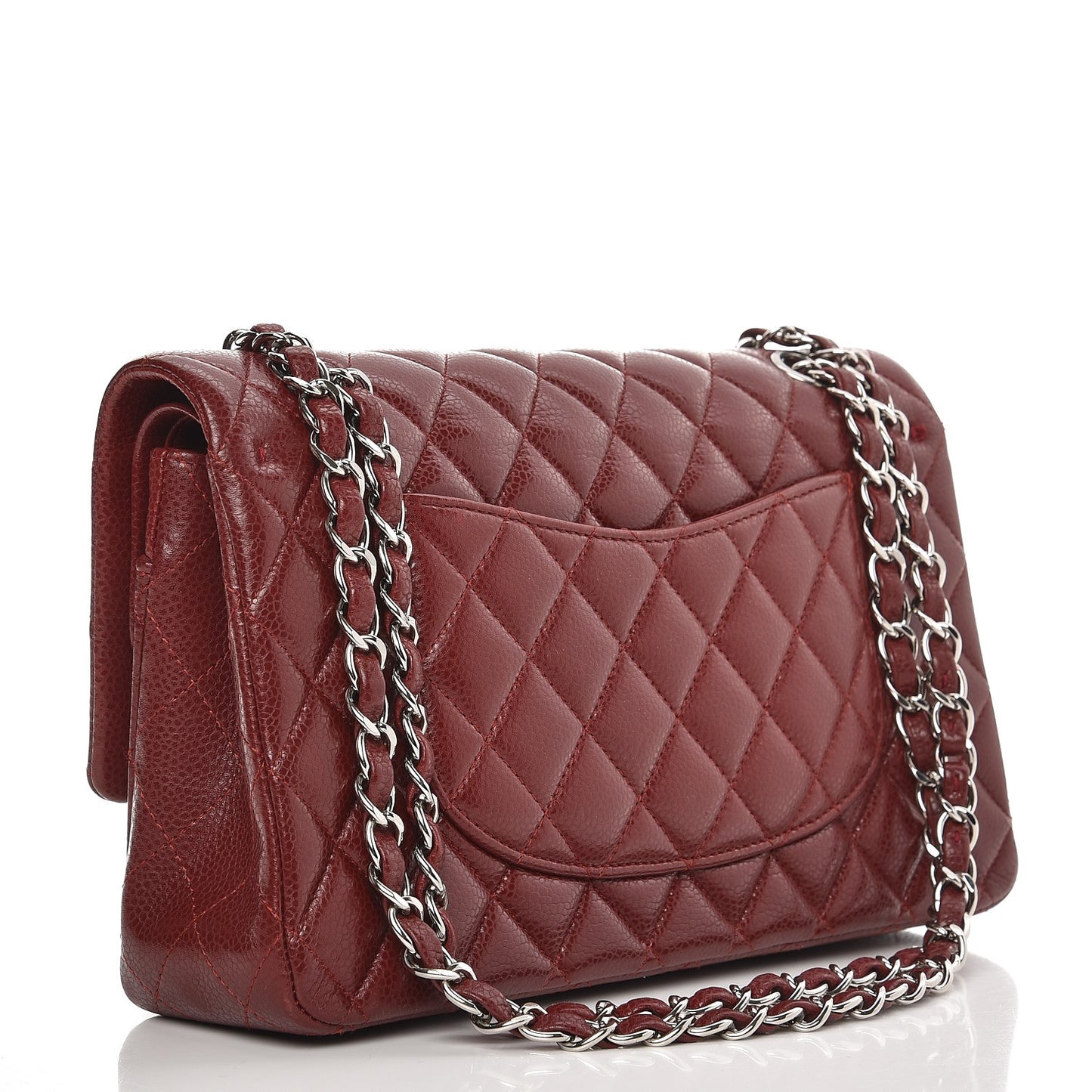 Caviar Quilted Medium Double Flap Dark Red
