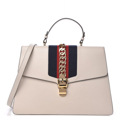 Gucci Calfskin Maxi Sylvie Top Handle Bag White 1 of 12
