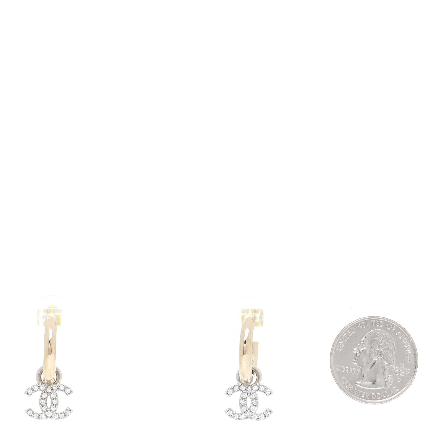 Chanel Metal Crystal CC Hoop Drop Earrings Gold 2 of 5