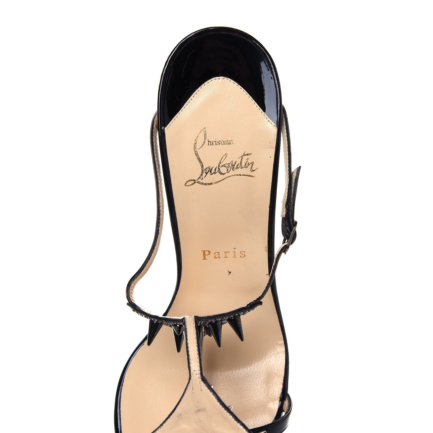 Christian Louboutin Patent Lady Max Spike T-Strap Sandals 40 Black