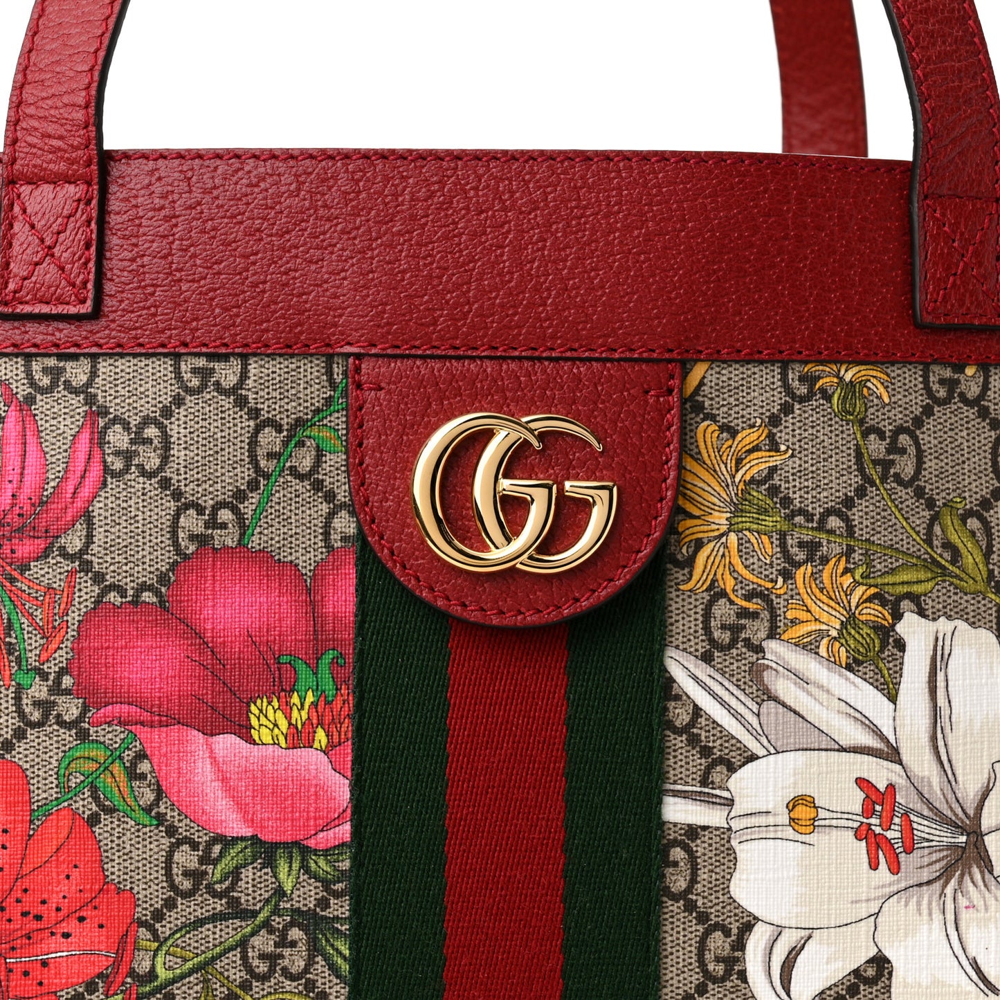 GG Supreme Monogram Flora Web Large Ophidia Tote Red