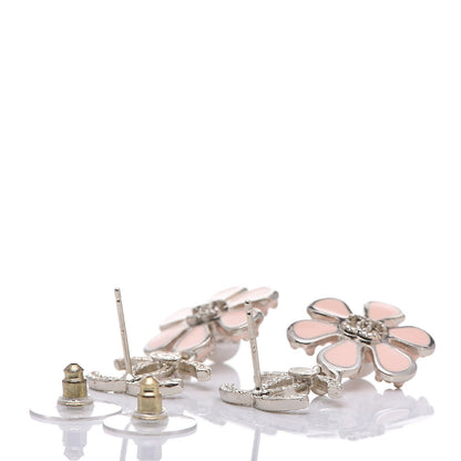 Chanel Metal Resin Diamante CC Flower Earrings Gold Beige 7 of 8