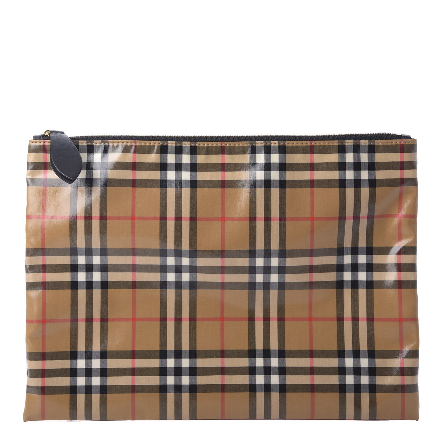 Coated Canvas Vintage Check Large Zip Pouch Antique Yellow