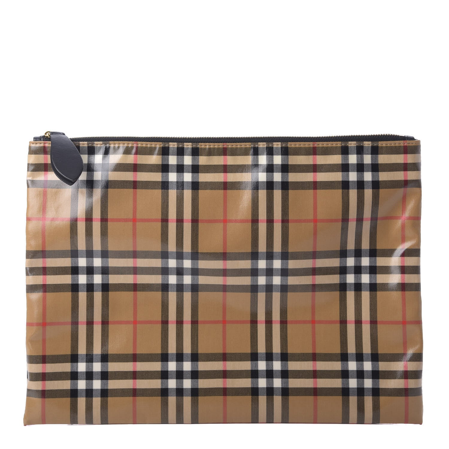 Burberry Coated Canvas Vintage Check Large Zip Pouch Antique Yellow 1 of 6