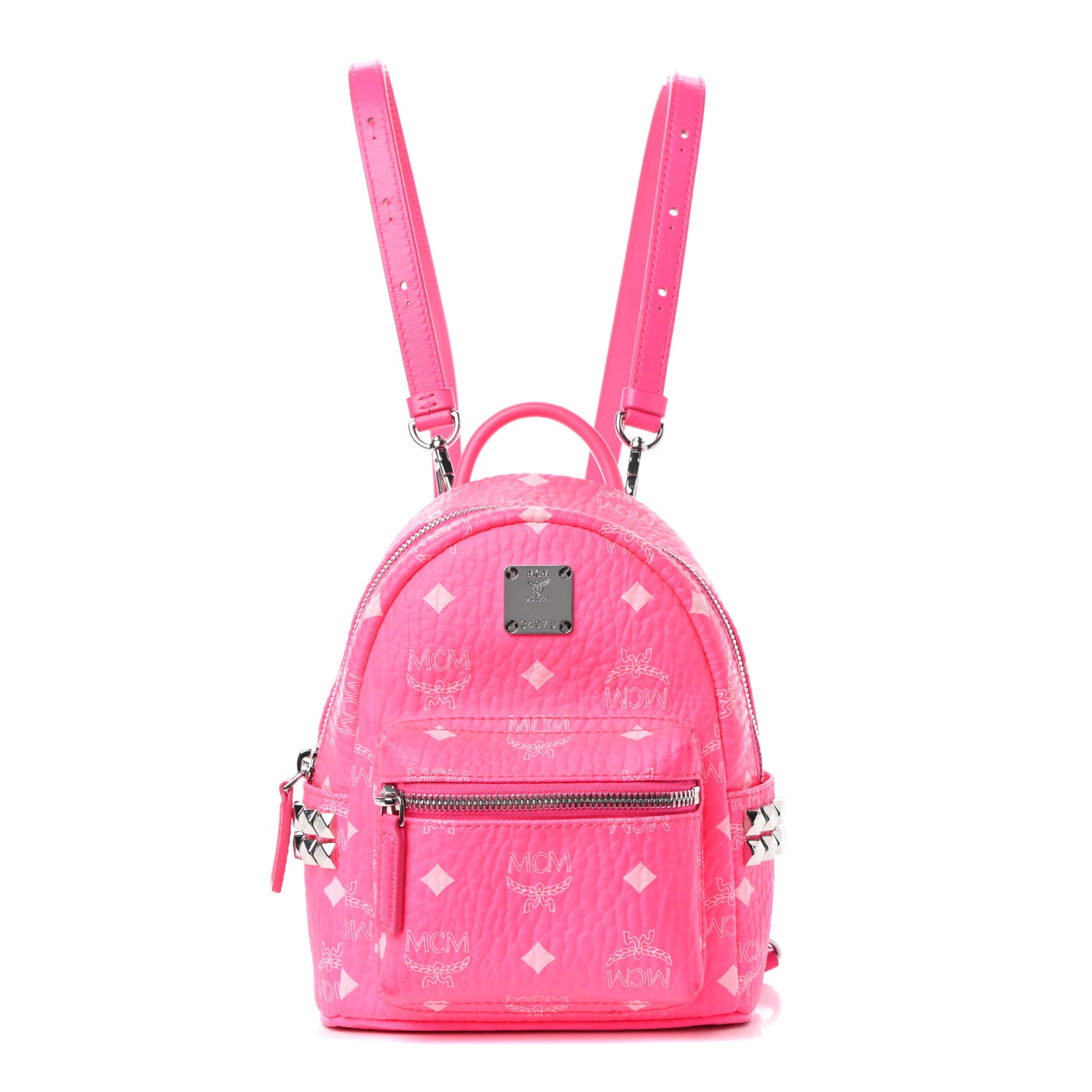 MCM Visetos Side Stud X-Mini Stark Bebe Boo Backpack Neon Pink 1 of 9