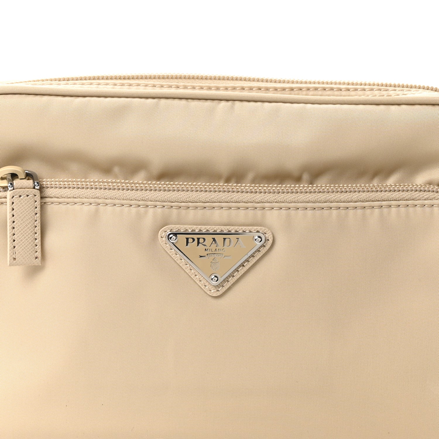 Prada Re-Nylon Vela Saffiano Double Zip Shoulder Bag Beige 8 of 10