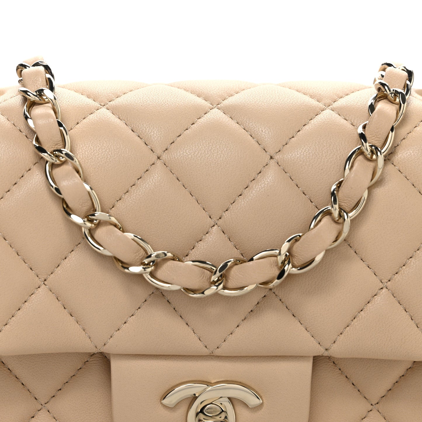 Lambskin Quilted Mini Rectangular Flap Beige