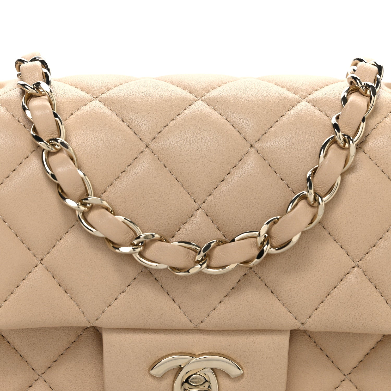 Chanel Lambskin Quilted Mini Rectangular Flap Beige 8 of 10