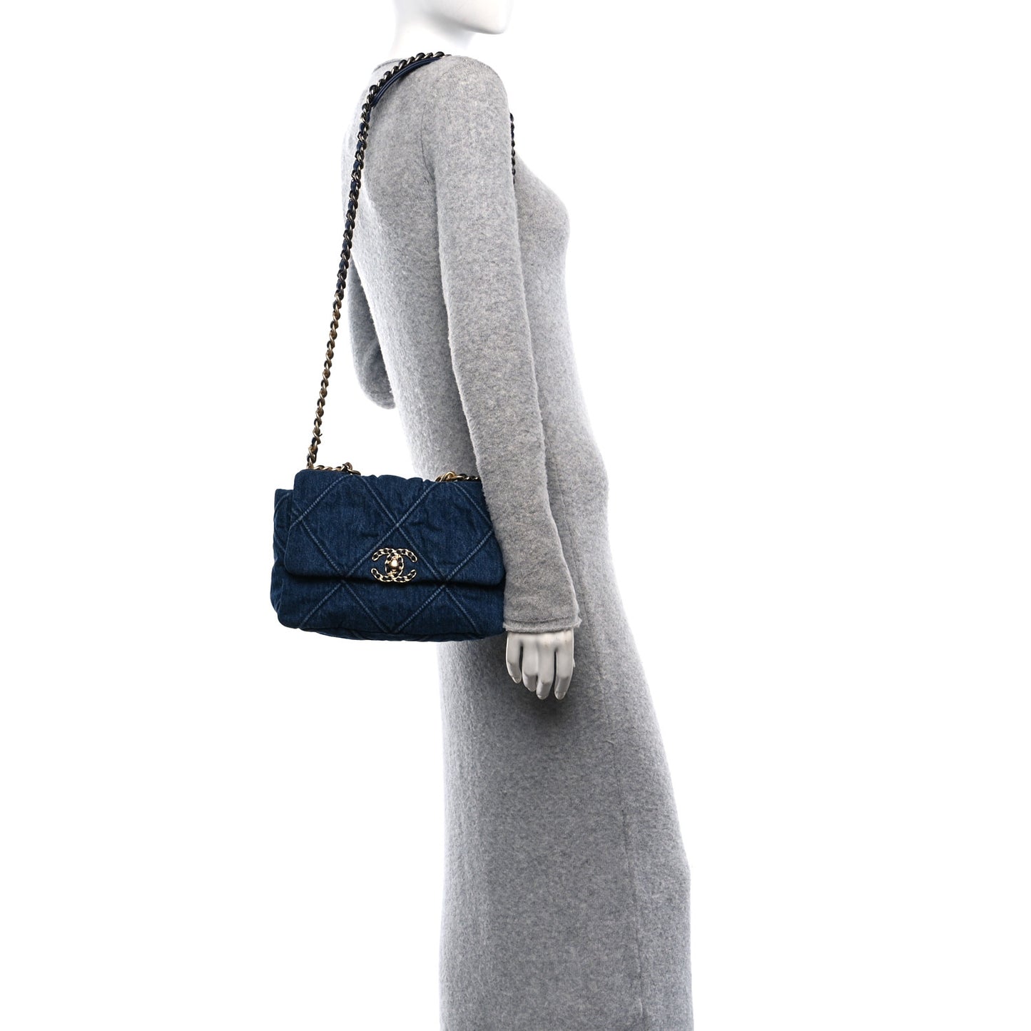 Denim Quilted Medium Chanel 19 Flap Blue