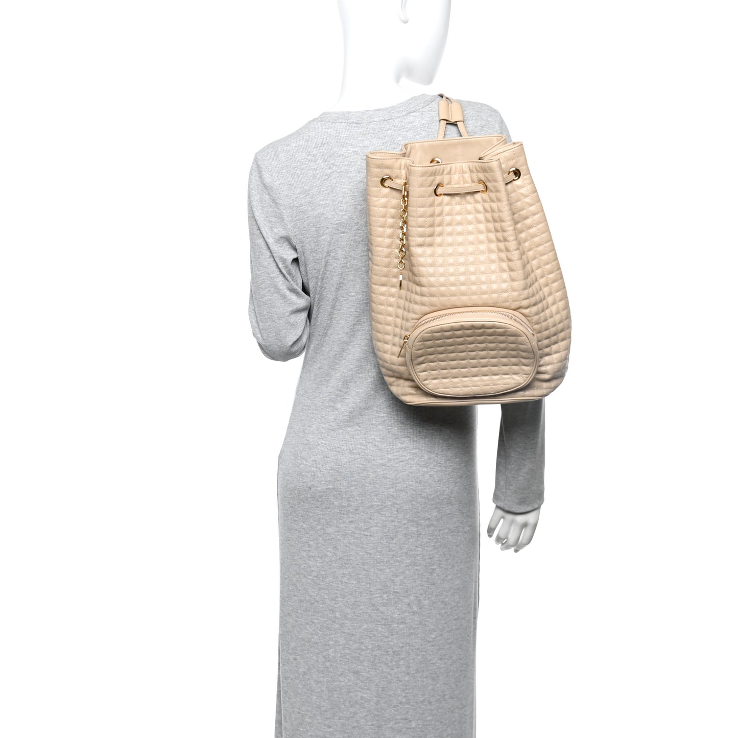 Calfskin Quilted Medium C Backpack Beige