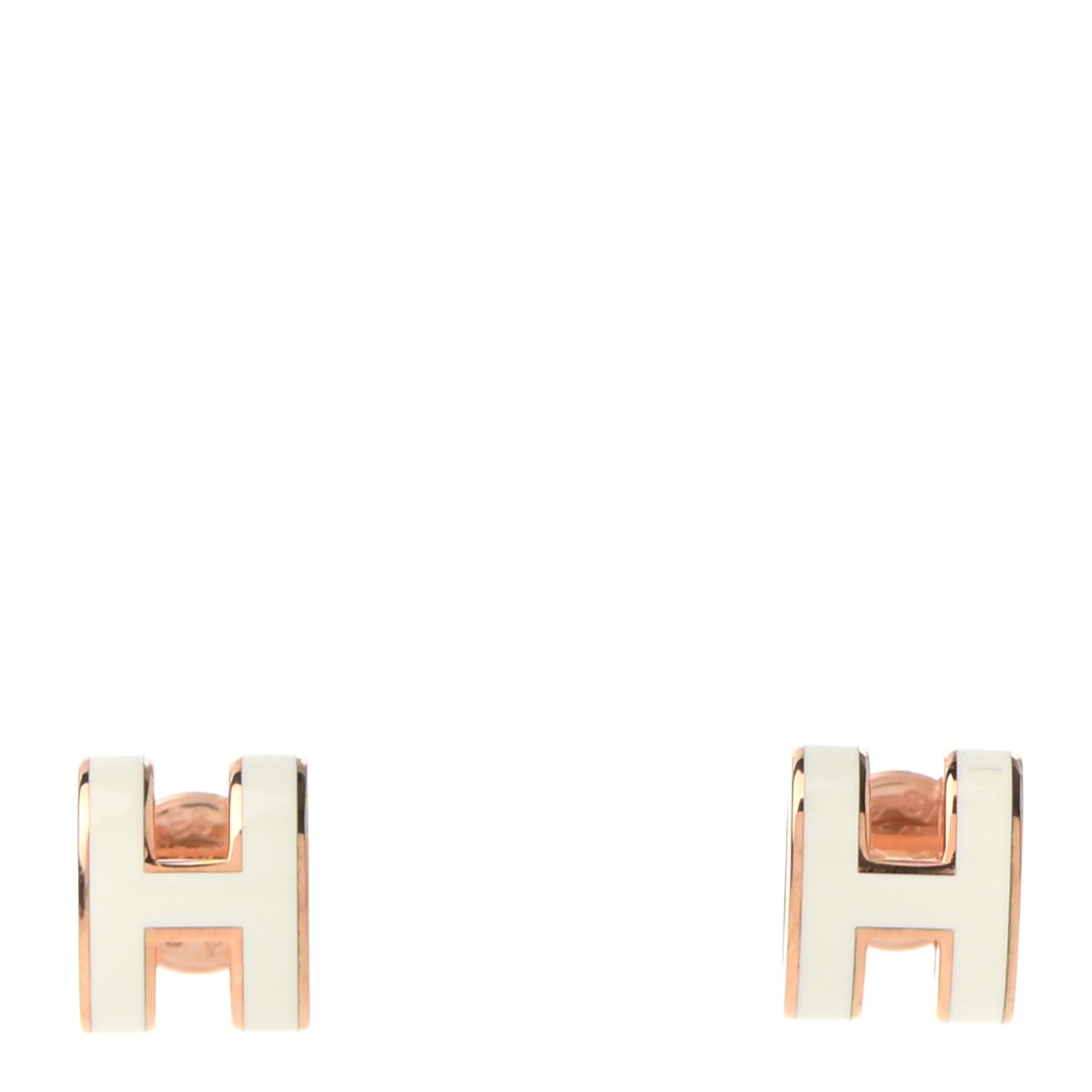 Hermes Rose Gold Lacquered Mini Pop H Earrings White 1 of 8