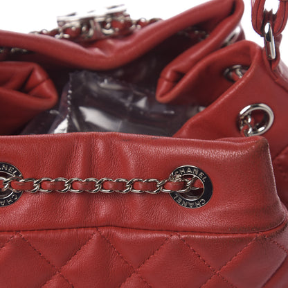 Chanel Lambskin Quilted Small CC Chain Drawstring Bucket Bag Red 10 of 15