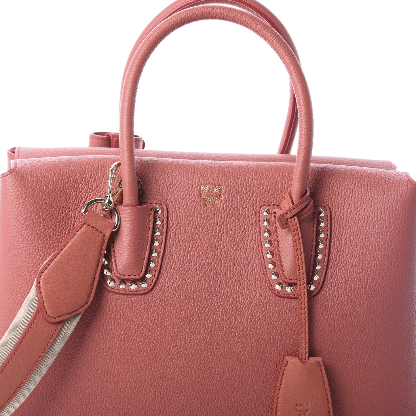 Grained Calfskin Studded Medium Milla Tote Pink