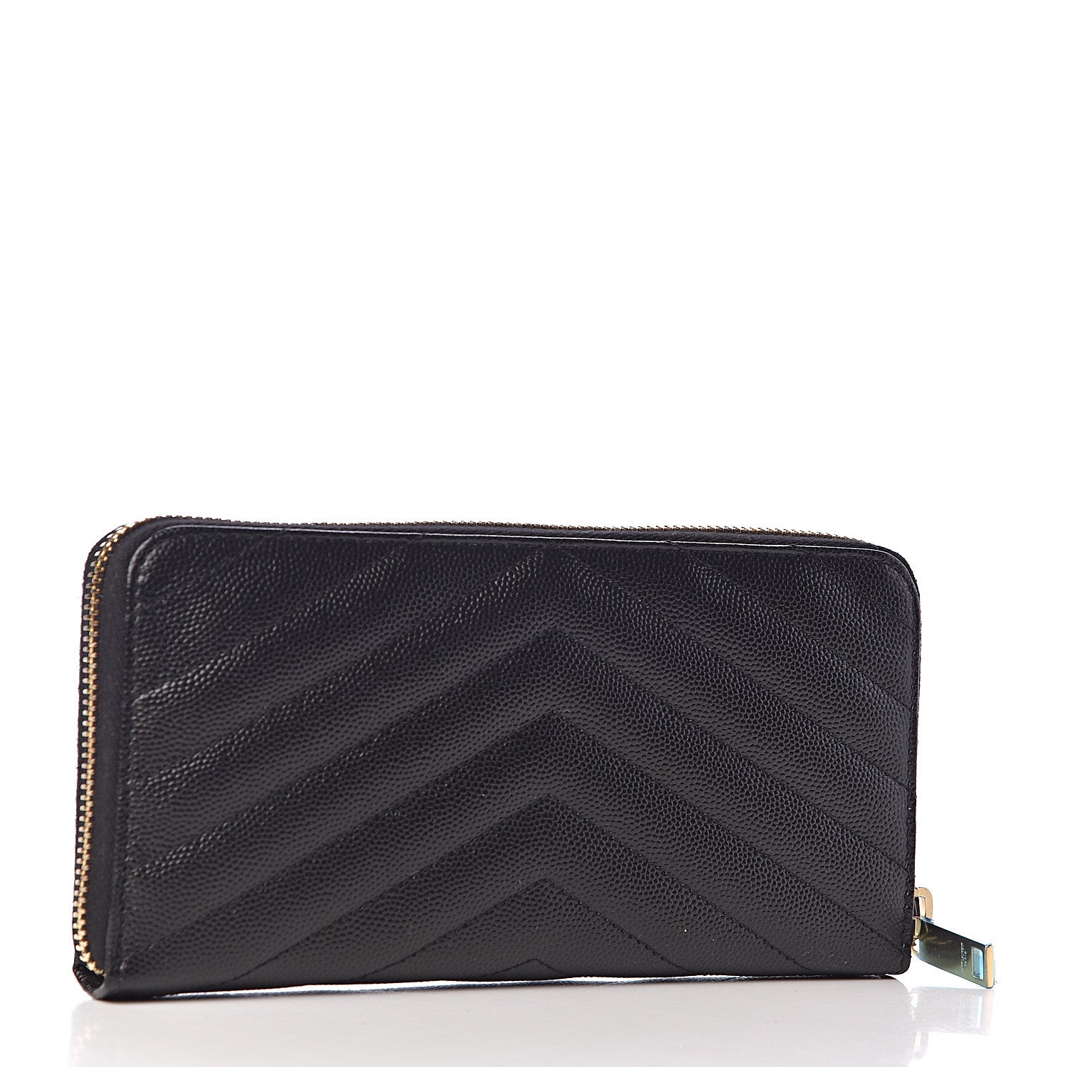 Saint Laurent Grain De Poudre Matelasse Chevron Monogram Zip Around Wallet Black 3 of 7