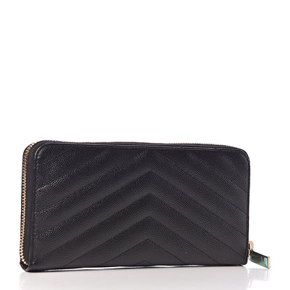 Saint Laurent Grain De Poudre Matelasse Chevron Monogram Zip Around Wallet Black 3 of 7
