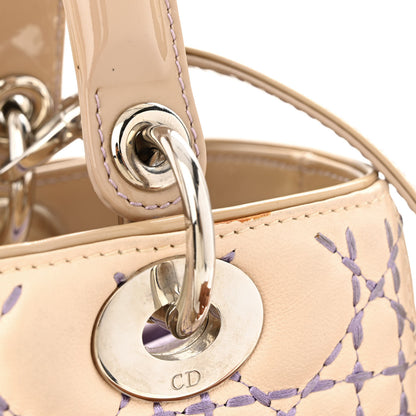 Christian Dior Lambskin Patent Stitched Cannage Medium Lady Dior Beige Purple 12 of 13