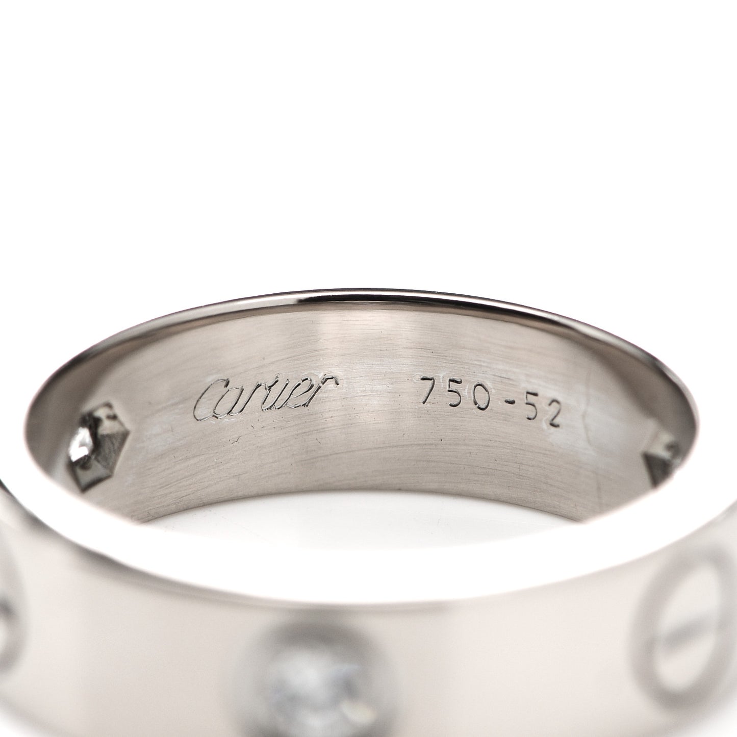 18K White Gold 3 Diamond 5.5mm LOVE Ring 52 6