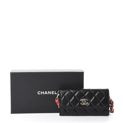Chanel Shiny Lambskin Ribbon Quilted Clutch With Chain Black 12 of 12