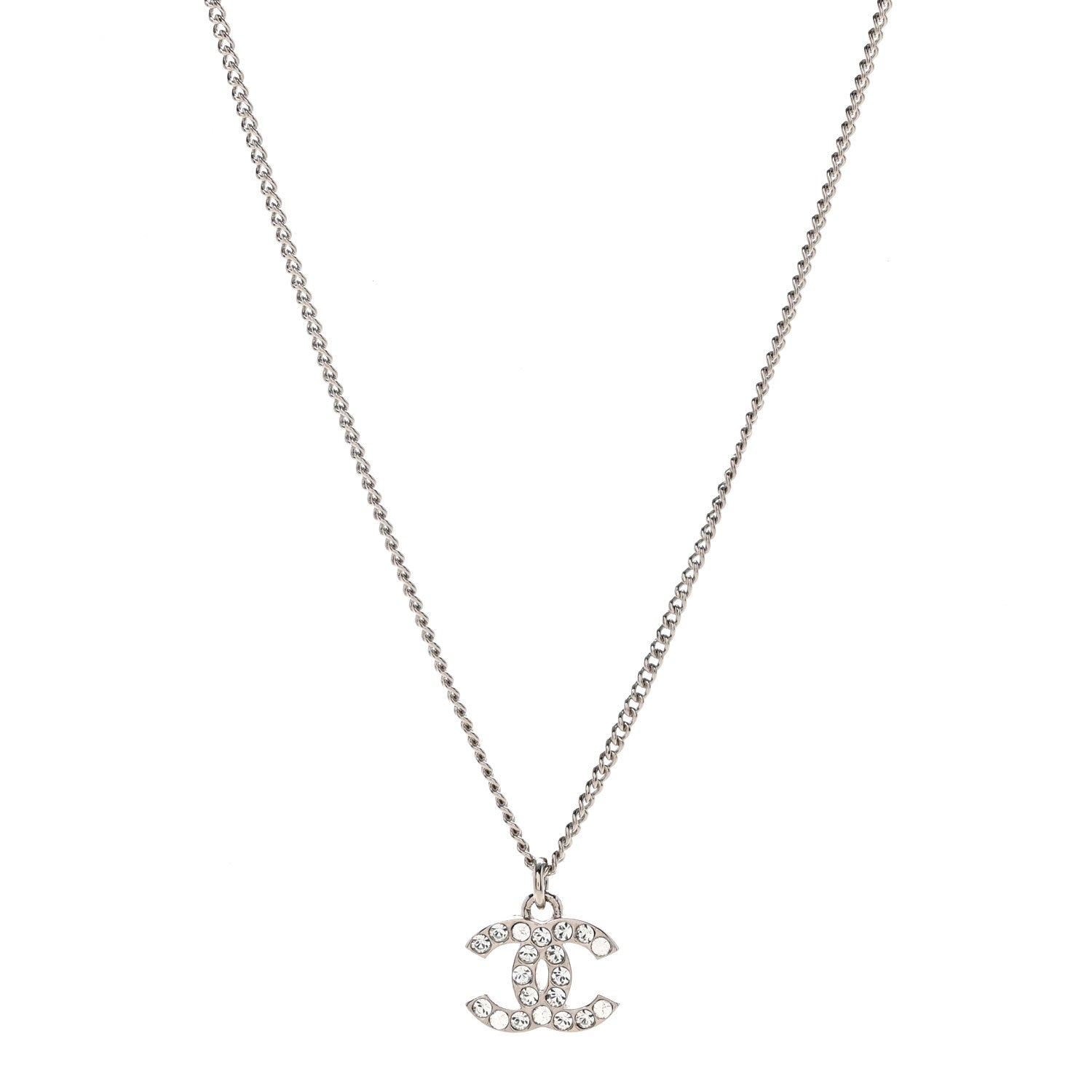 Chanel Crystal Timeless CC Necklace Silver 1 of 6