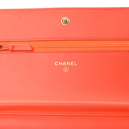 Chanel Patent Calfskin Quilted Boy Wallet On Chain WOC Orange 5 of 9