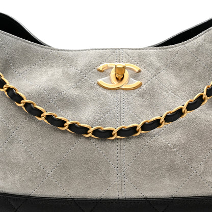 Chanel Suede Calfskin Shiny Lambskin Quilted Small Coco Base Shopping Bag Grey Black 8 of 10