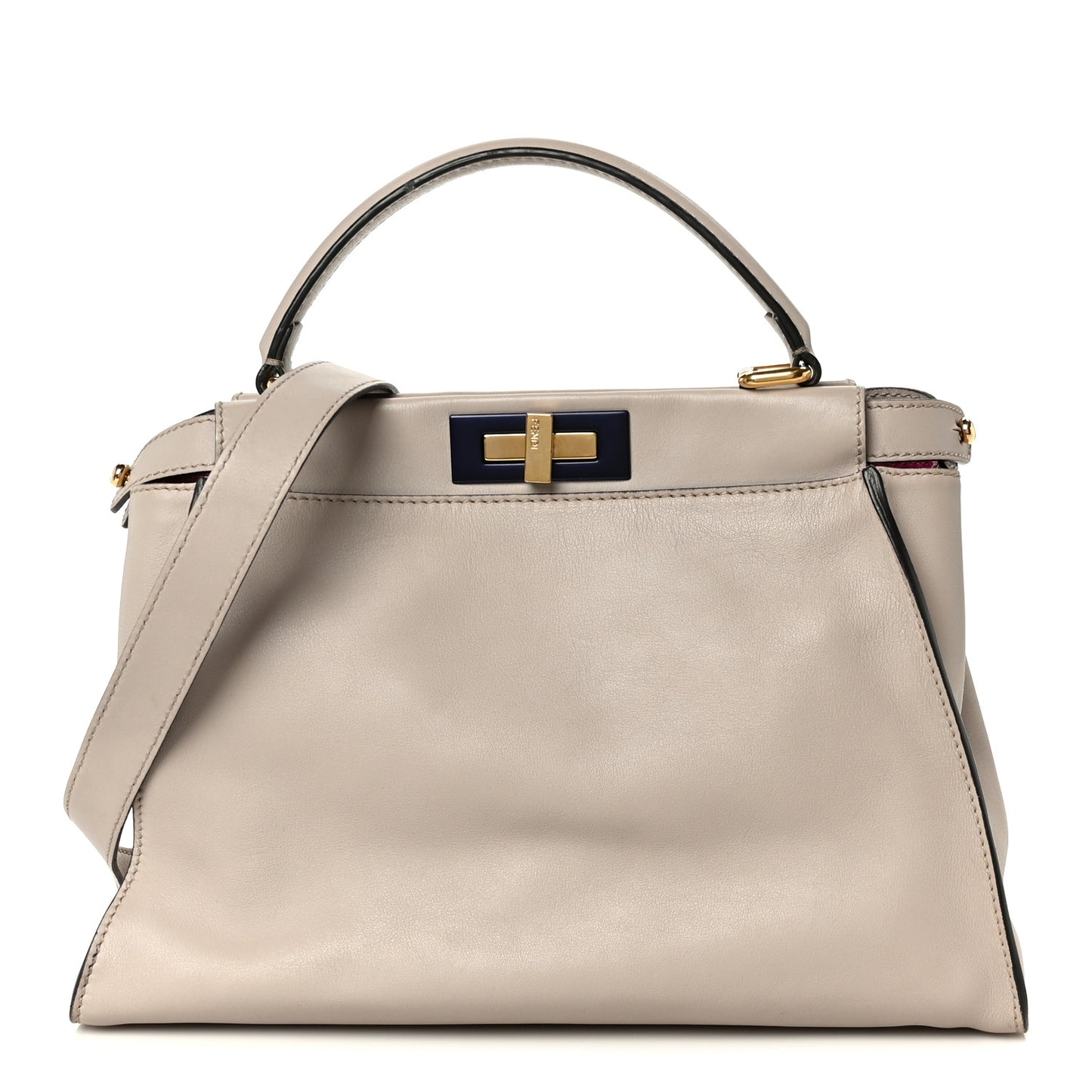 Vitello Seta Shiny Nappa Medium Peekaboo Iconic Satchel Grigio Polvere Magenta