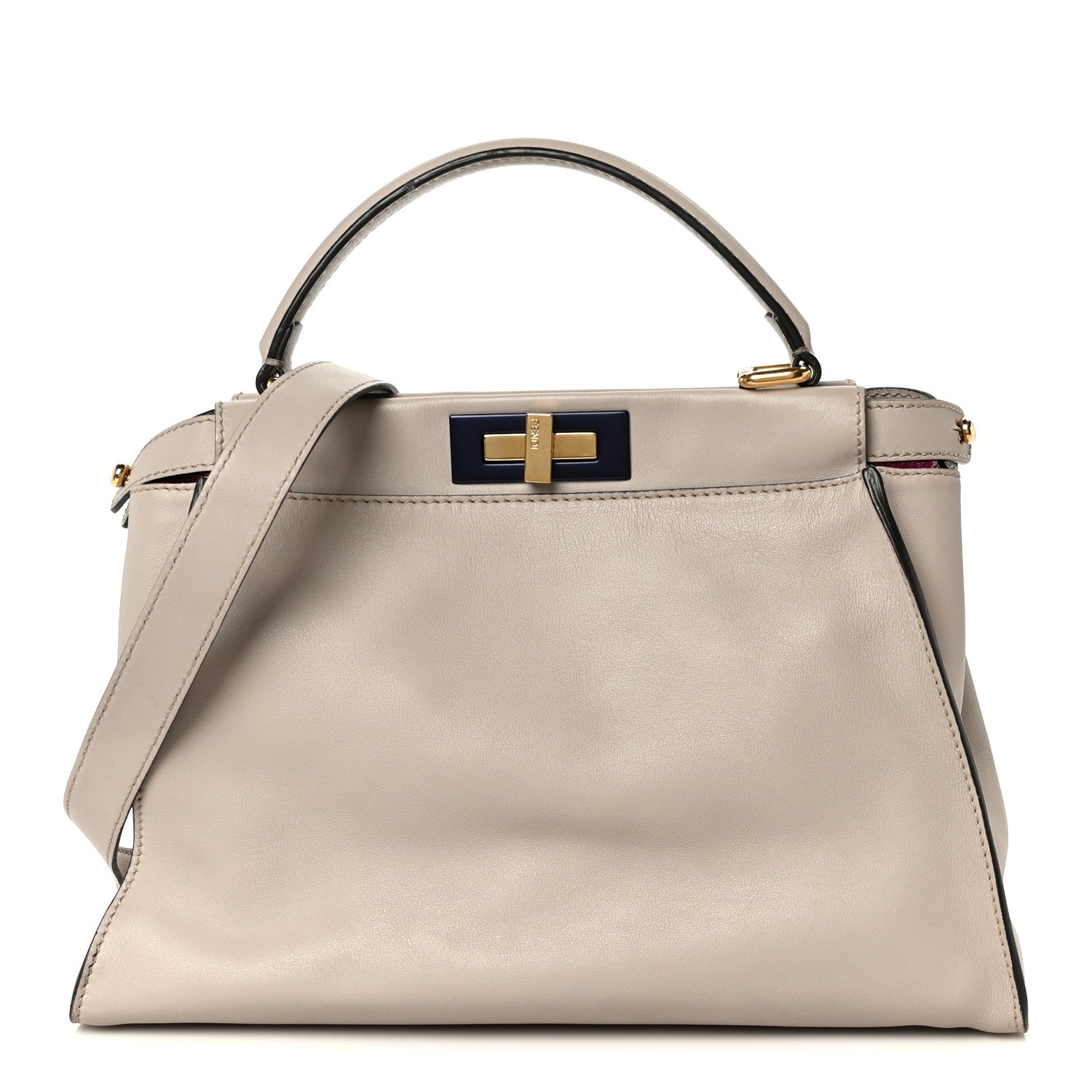 Fendi Vitello Seta Shiny Nappa Medium Peekaboo Iconic Satchel Grigio Polvere Magenta 1 of 12