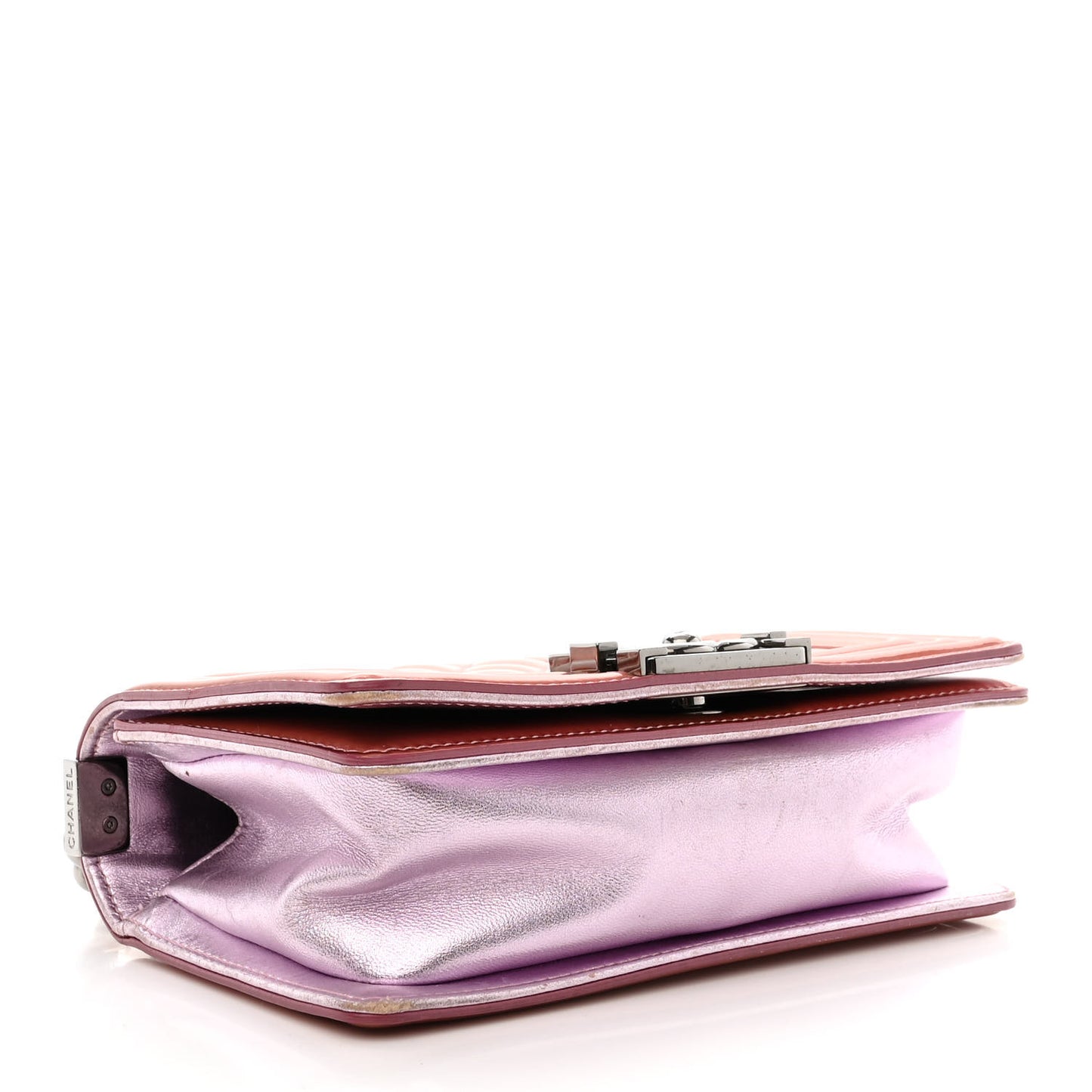 Metallic Patent Calfskin Quilted Small Boy Flap Pink