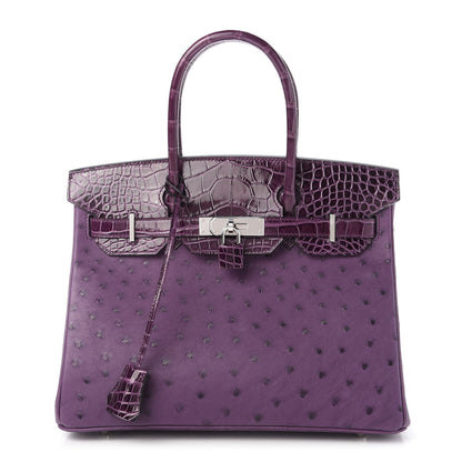 Hermes Ostrich Shiny Alligator Birkin Touch 30 Violine 1 of 34