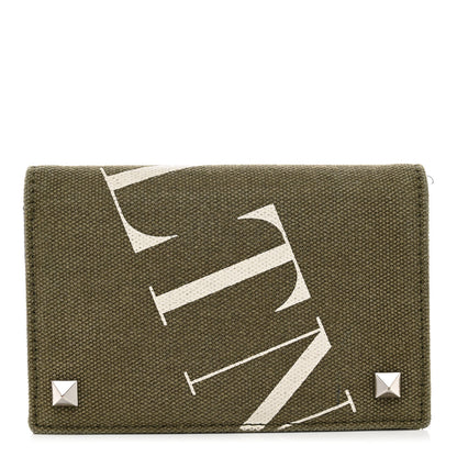 Valentino Garavani Canvas Rockstud VLTN Bi-Fold Wallet Olive 1 of 11