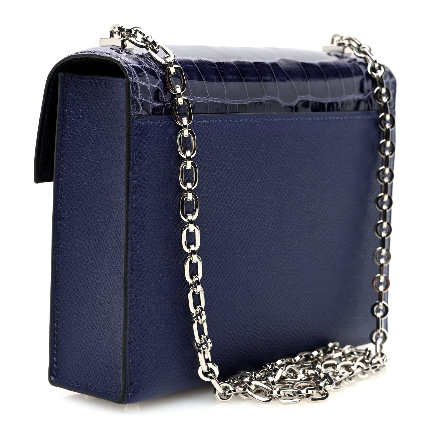 Hermes Epsom Shiny Alligator Mini Verrou Chaine Bag Bleu Encre Black 3 of 10