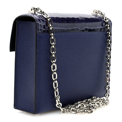 Hermes Epsom Shiny Alligator Mini Verrou Chaine Bag Bleu Encre Black 3 of 10