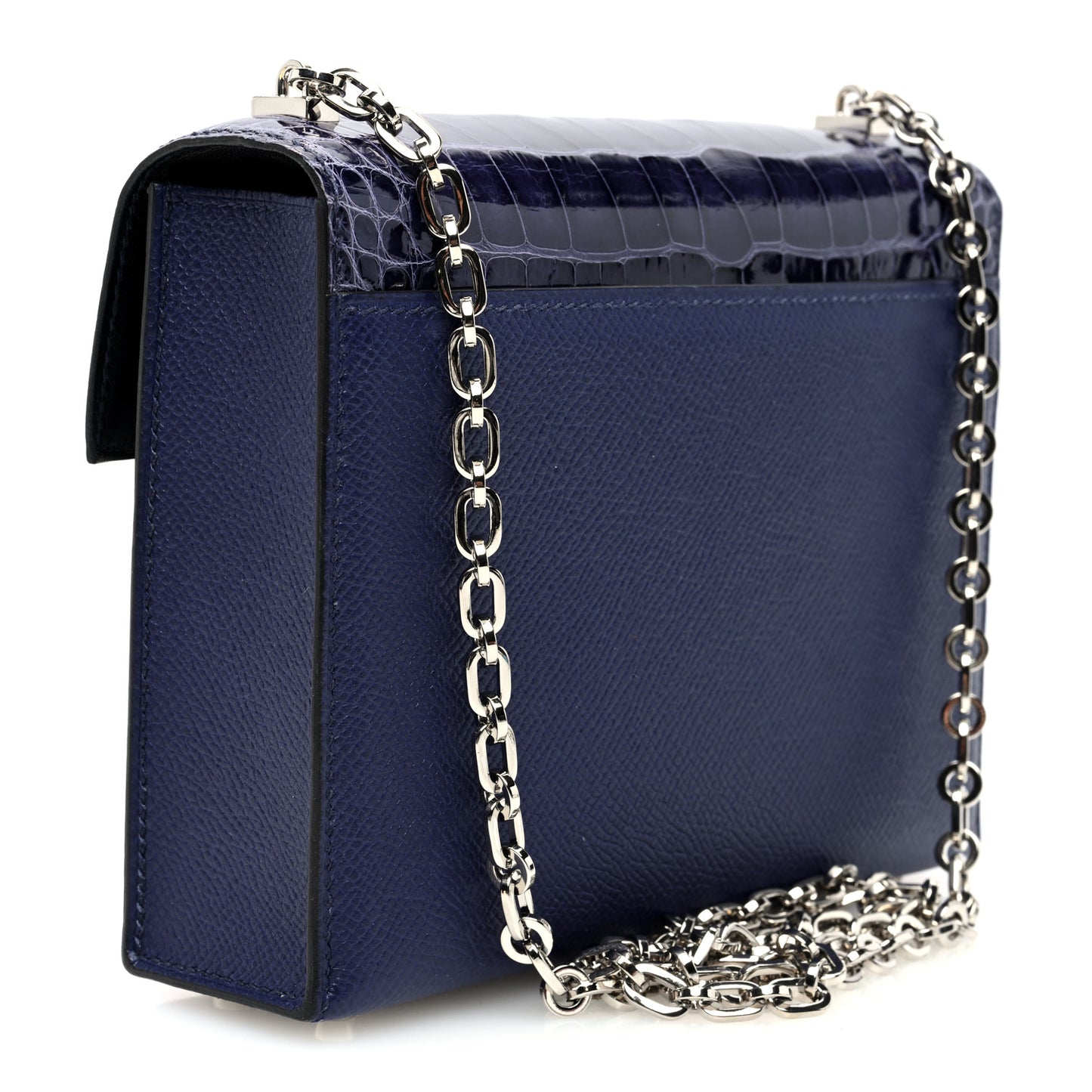 Epsom Shiny Alligator Mini Verrou Chaine Bag Bleu Encre Black