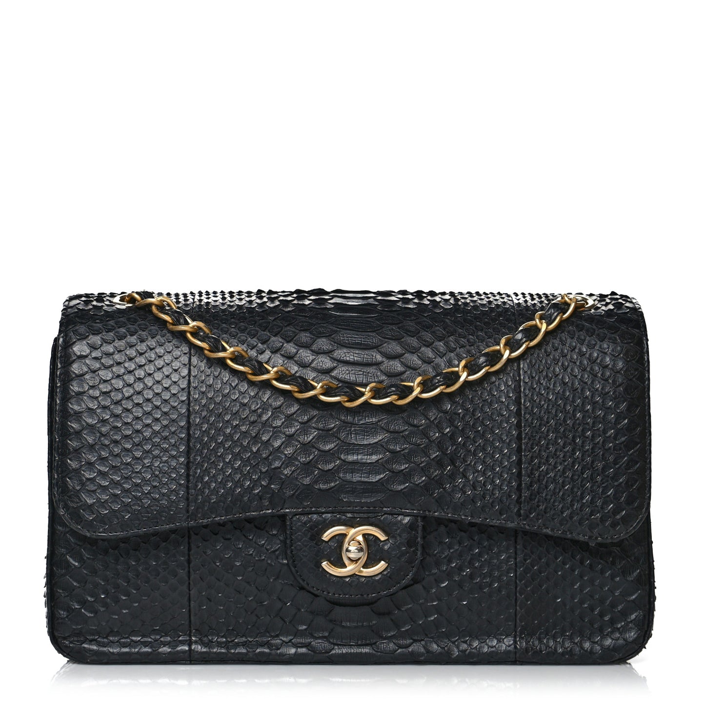 Snakeskin Jumbo Double Flap Black
