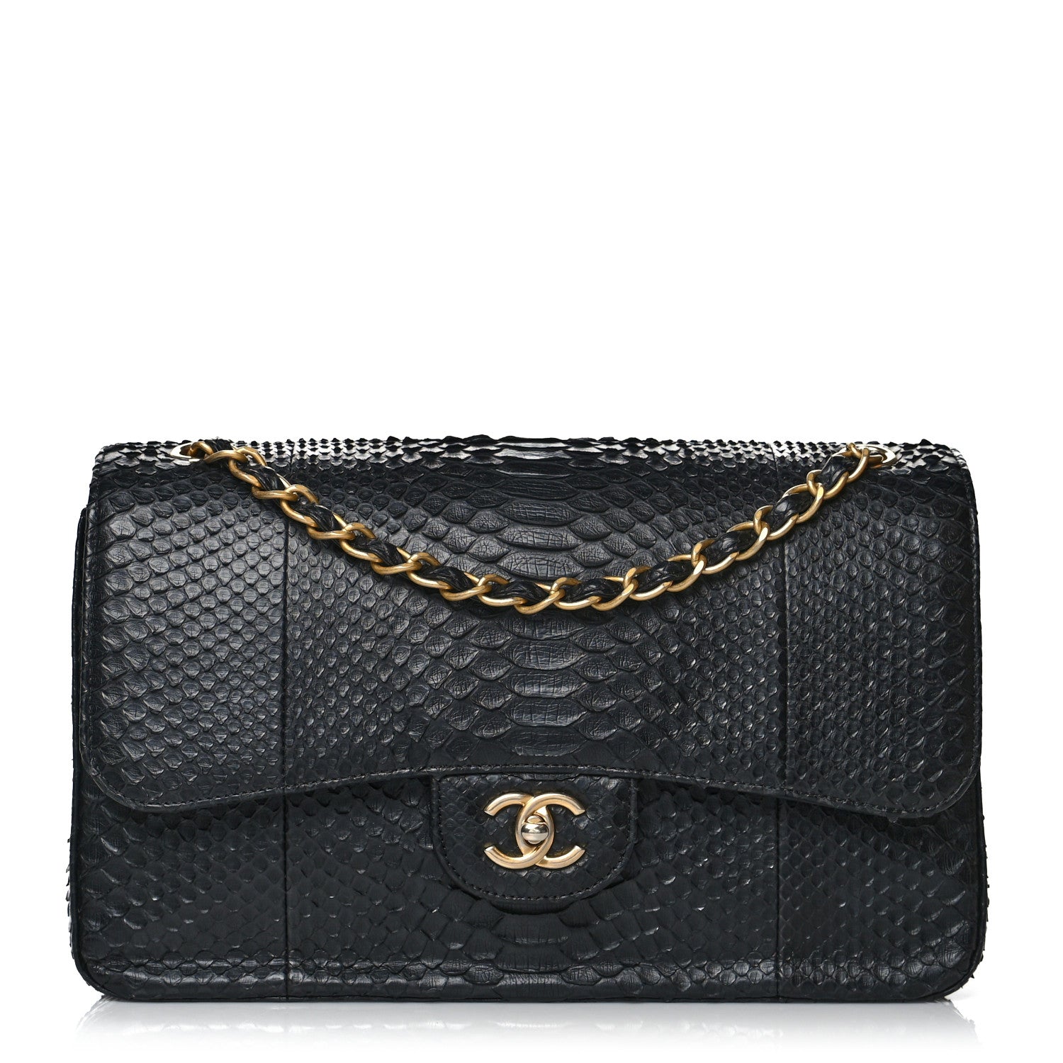 Chanel Snakeskin Jumbo Double Flap Black 1 of 14
