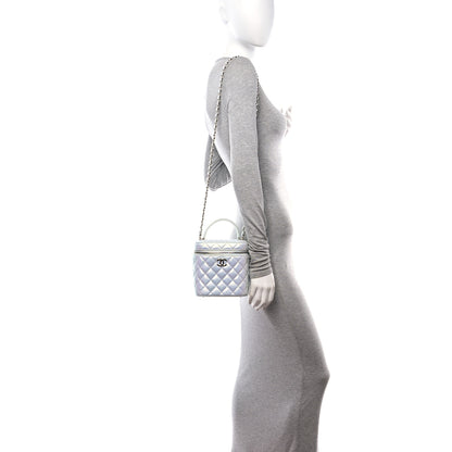 Chanel Iridescent Calfskin Quilted Small Top Handle Vanity Case With Chain Blue 2 of 12