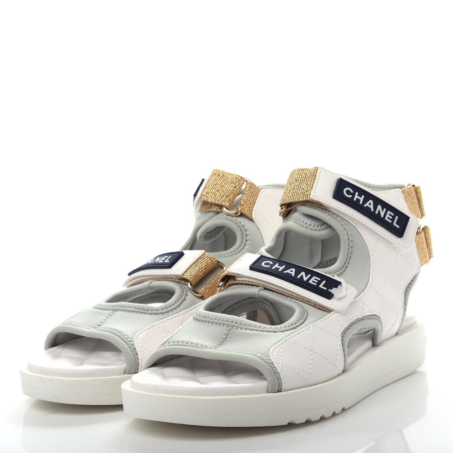 Goatskin Fabric Gladiator Sandals 37 White Light Grey Navy Blue