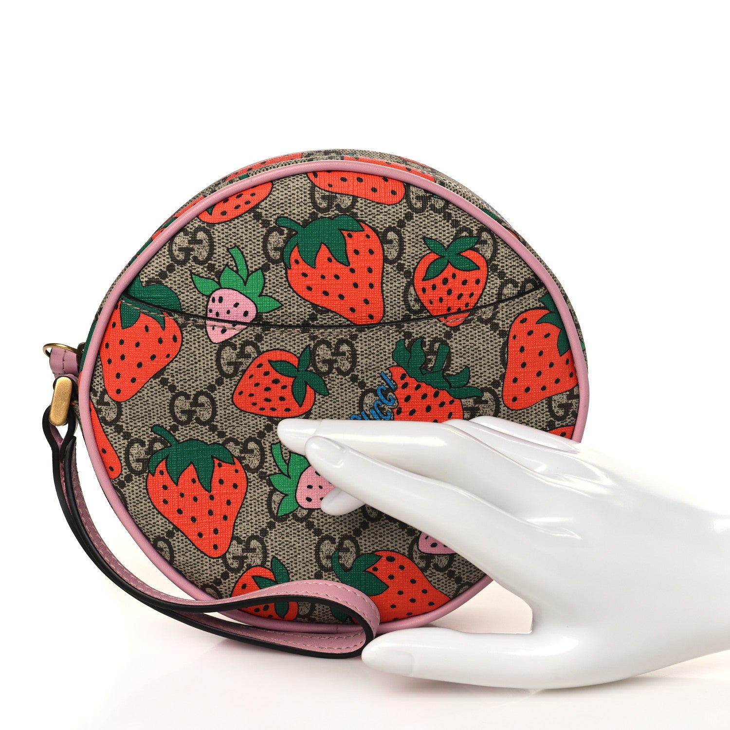 Gucci GG Supreme Monogram Strawberry Round Wrist Wallet 2 of 6