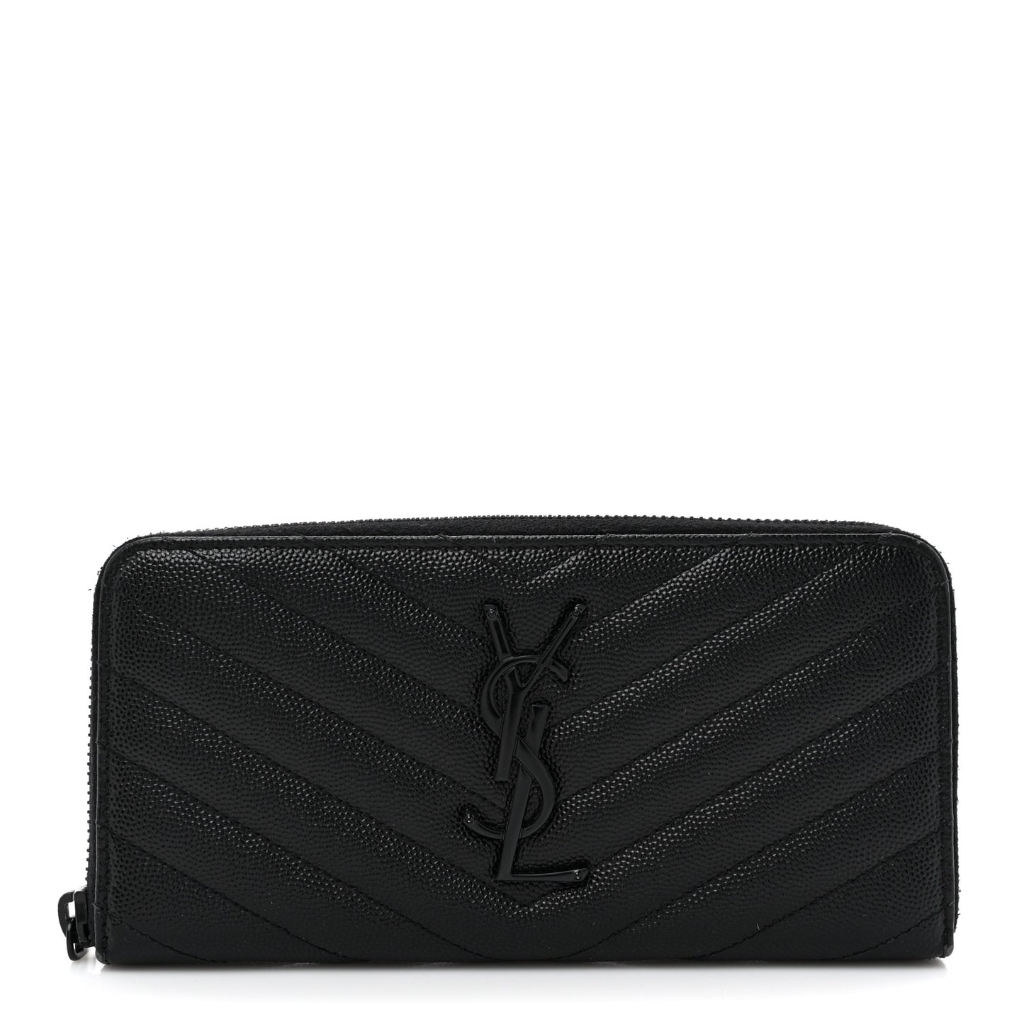 Grain De Poudre Matelasse Chevron Monogram Monochrome Zip Around Wallet Black